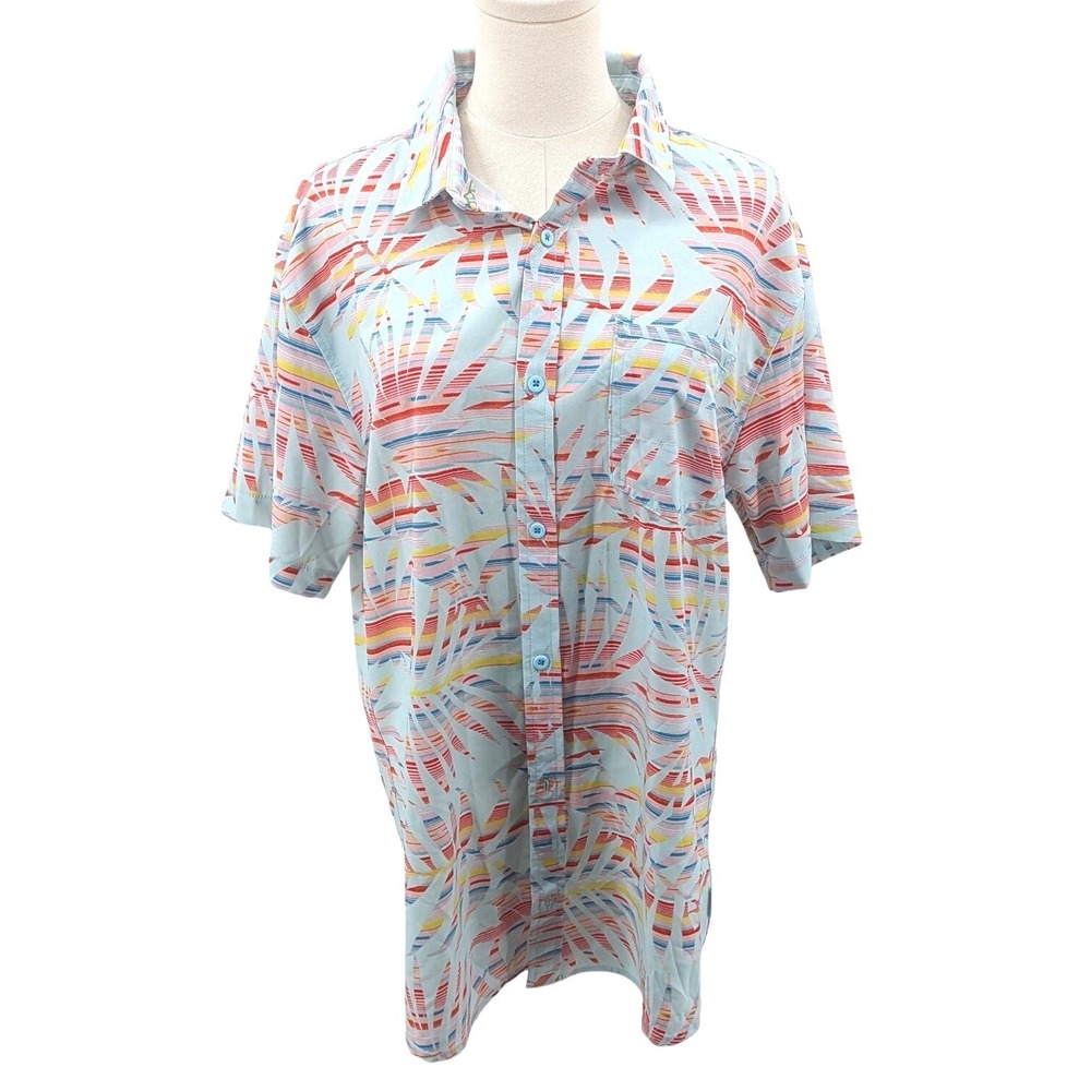 Departwest Performance Shirt Abstract Print Button Front Stretch Mens Large